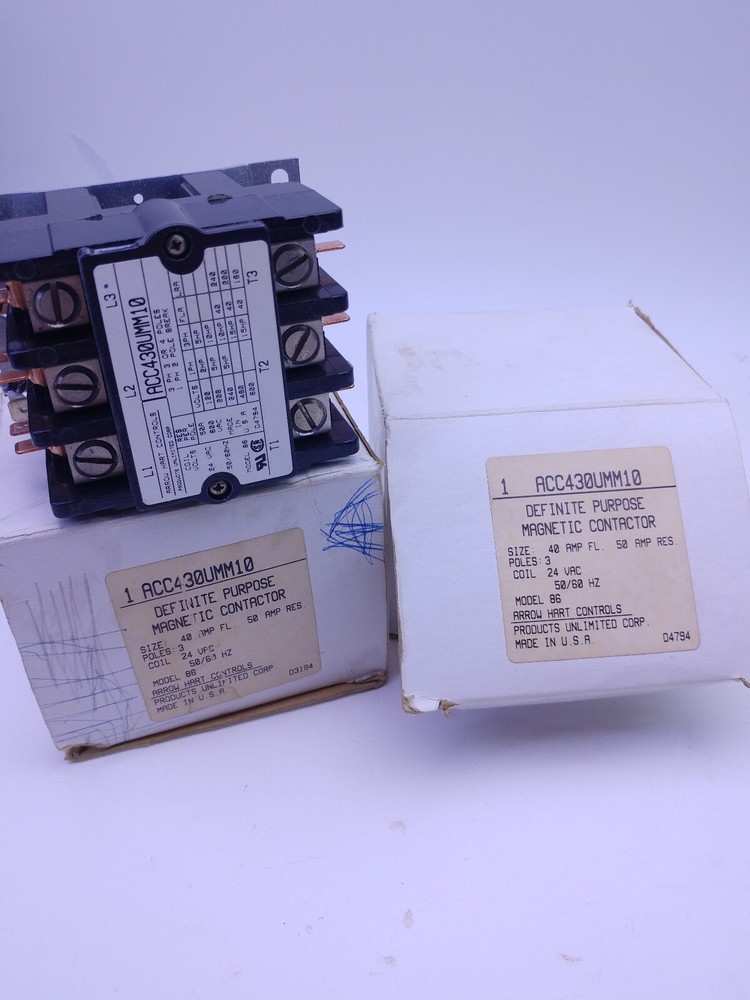 Arrow Hart ACC430UMM10 Definite Purpose Magnetic Contactor 3 pole 40 Amp 24vac