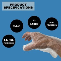 10000 Pieces, X-Large 1.5 mil HDPE Food Service Gloves Clear Polyethylene