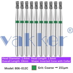 Vakker 10pc Diamond Burs Inverted Cone & Amalgam Buster Fine Medium Coarse