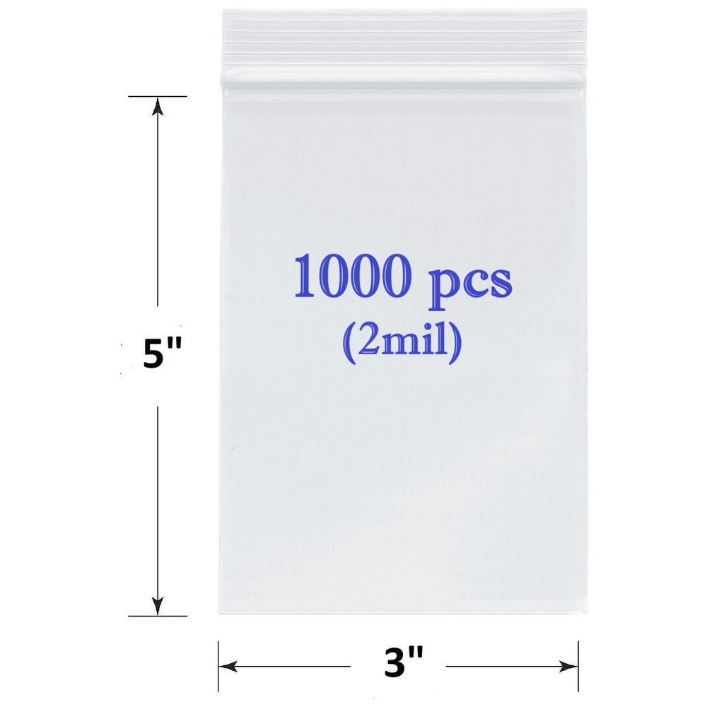 1000ct Clear Resealable 3″x5″ Zip Seal Top Lock 2MIL Clear Plastic Bags Baggies
