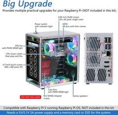 Raspberry Pi 5 NAS Case Kit, Quad M.2 Nvme SSD Slots, 5 PWM ARGB Fans Light Sync