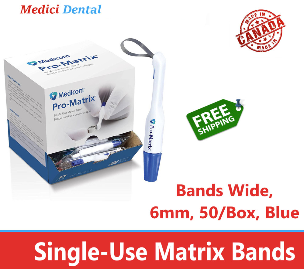 MEDICOM PRO-MATRIX BAND – Wide, 6mm, Blue – 50/Pk Dental Matrix Bands Single Use