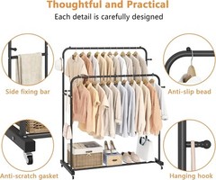 Modern Freestanding Clothes Organizer with Wheels and Dual Rods – Sleek Black