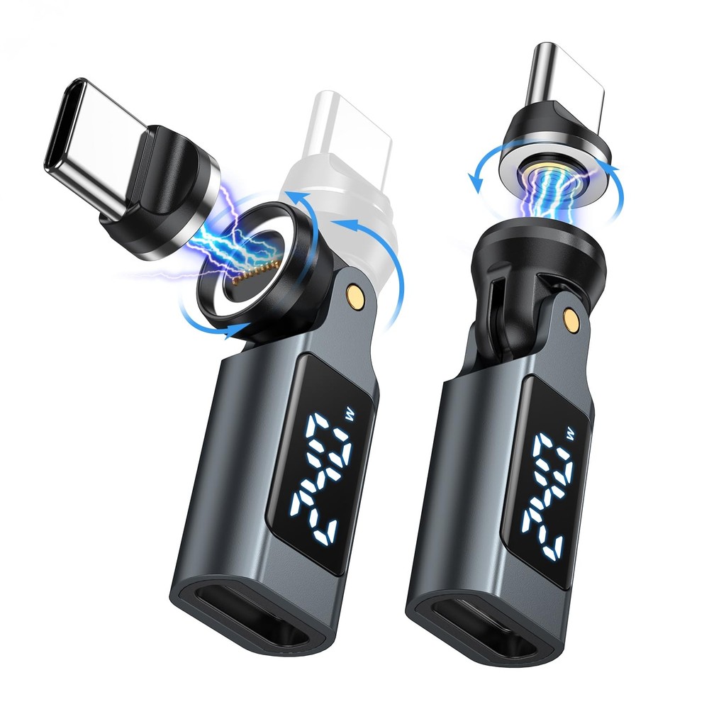 USB C Magnetic Adapter PD 240W(2Pack), 9PIN USB C 90 Degree Adapter with LED …