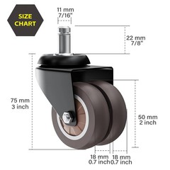 2 Inch Office Chair Wheels (Set of 5), Heavy Duty Grey Rubber Chair Casters Repl