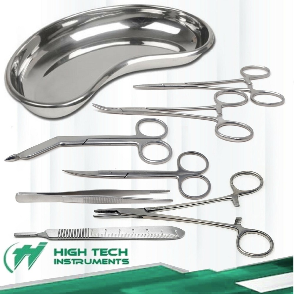 Set of 13 Pieces Basic Minor Surgery Kit Steel Kidney Tray Surgical Instruments