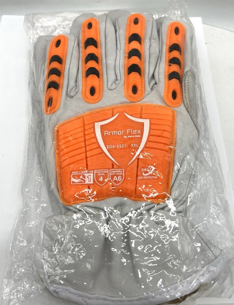 Armor Flex Gloves Cut A6 Protection Hi-Vis Orange TPR Reinforced Wing Thumb XXL