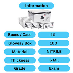Black Nitrile Exam Powder-Free Disposable Gloves, Large 6 MIL, 1000 Pieces