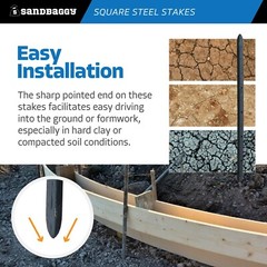 Sandbaggy 36″ Square Steel Concrete Form Stakes with Nail Holes – Rust Resistant