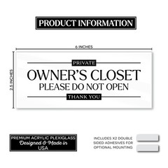 Acrylic 2.5×6 Owners Closet Sign, No Guest Access Sign 2.5×6,