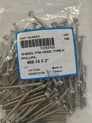 2″ Stainless Sheet Metal Screws #08 Pan Head Self tapping 18-8 (A2) 100 pack