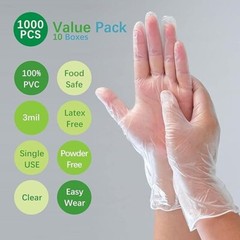 1000pcs Disposable Vinyl Gloves Powder Free Latex Free Smooth Touch White