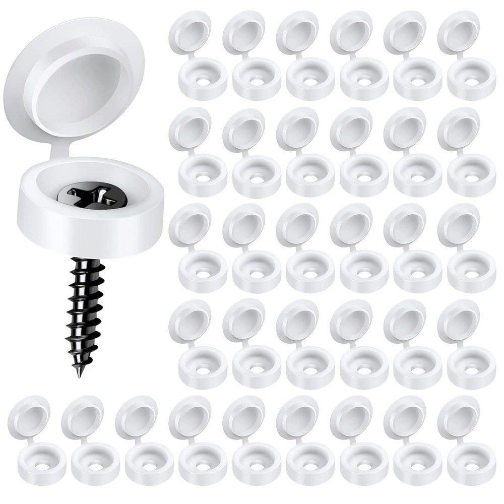 150 PCS Screw Caps Plastic Hinged Screw Covers Caps White Folding Screw Cover…