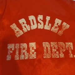 Vintage Ardsley New York Engine Co No. 1 Firefighter Jacket Coat Red USA w/ Hood