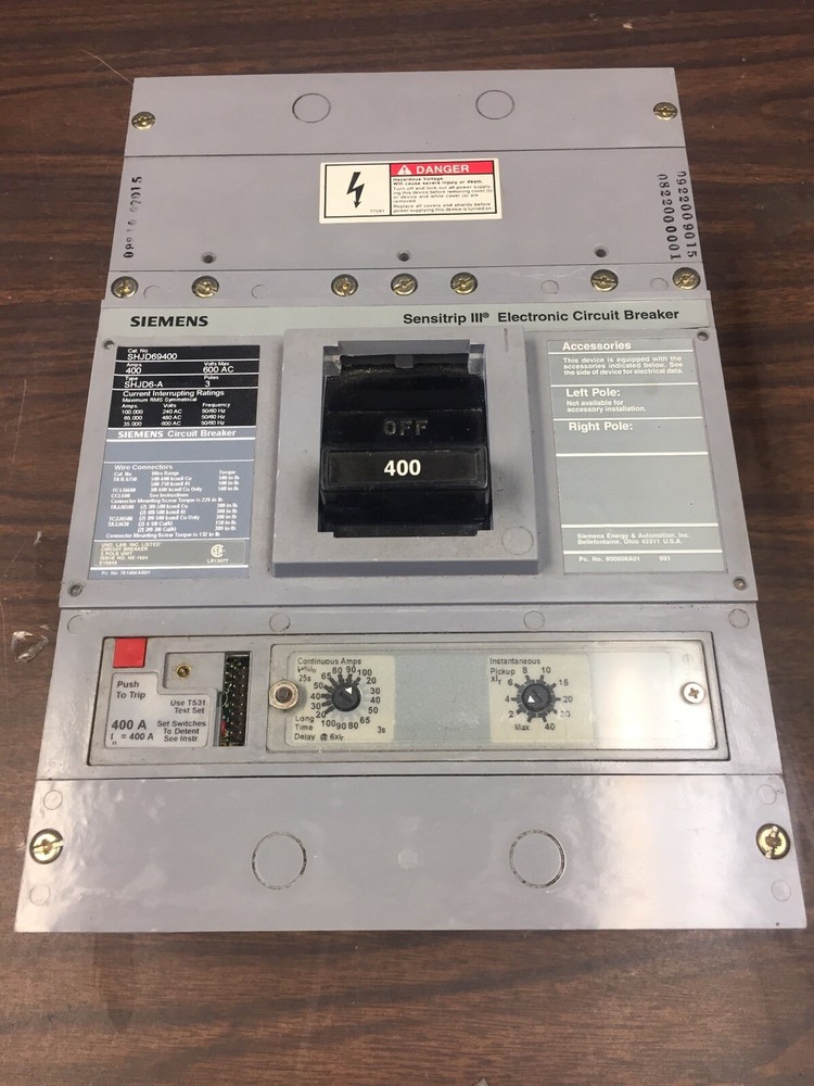 SIEMENS SHJD69400 (400A LI trip) 400 Amp 600 volt Sensitrip III Electronic