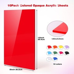 Colorful 8x12in Acrylic Sheets – 10 Assorted Colors for Creative Laser Crafting