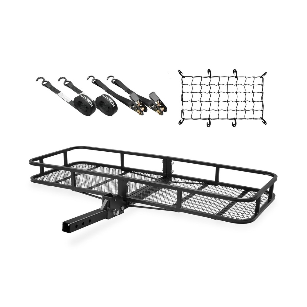 ARKSEN 60″ x 23″ x 5.5″ Folding Hitch Cargo Carrier Basket with Net & 2 Ratch…