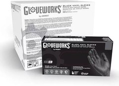 GLOVEWORKS Vinyl Gloves CASE OF 10 PACKS, Black MEDIUM Latex and Nitrile Free