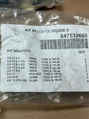 14x 18pc Kit Hex Bolts and Washer and Nuts, 1/2-13 Gr5, Various Lengths
