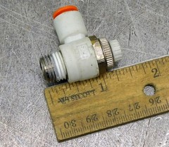 Lot of Thirteen (13) SMC AS2201F Flow Control Valve 1/4″ DIA 1/4″ NPT 90° Elbow
