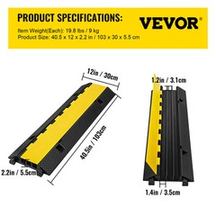 VEVOR 1-Pack 3-Channel Cable Protector Cover Ramp 33000LBS Capacity Heavy-Duty