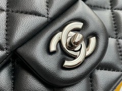 CHANEL Small Black Quilted Flap Shoulder Bag Chain Strap Turn-Lock Box