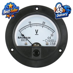 Baomain DC 30V Round Voltmeter Analog Panel Meter 65C5