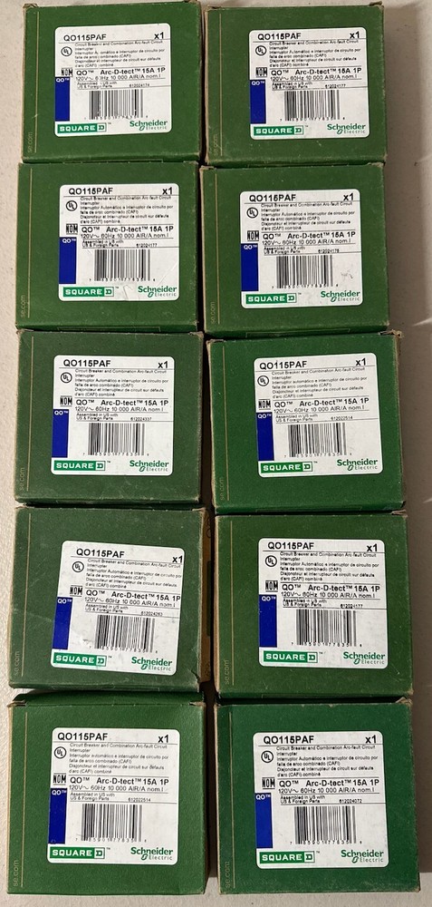 10 PCS SQUARE D QO115PAF QO 1P 15AMP AFCI ARC-FAULT CIRCUIT BREAKERS