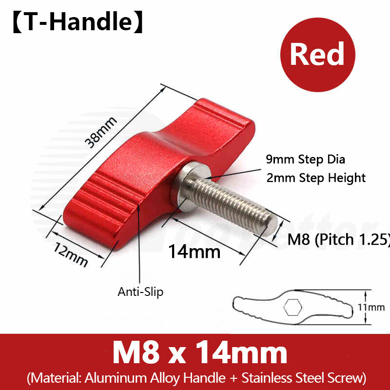 M8 Adjustable Clamping Thumb Screw Wing Knob Hand Lever Grip Bolt Al + Stainless