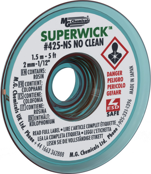 MG Chemicals 425-NS (#3) 5 Foot Length of 0.080″ (2.0mm) No-Clean Solder Wick