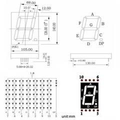 Red 5″ Seven 7 Segment Display Common Anode LED Digital Number 1 Bit 10 pins DIP