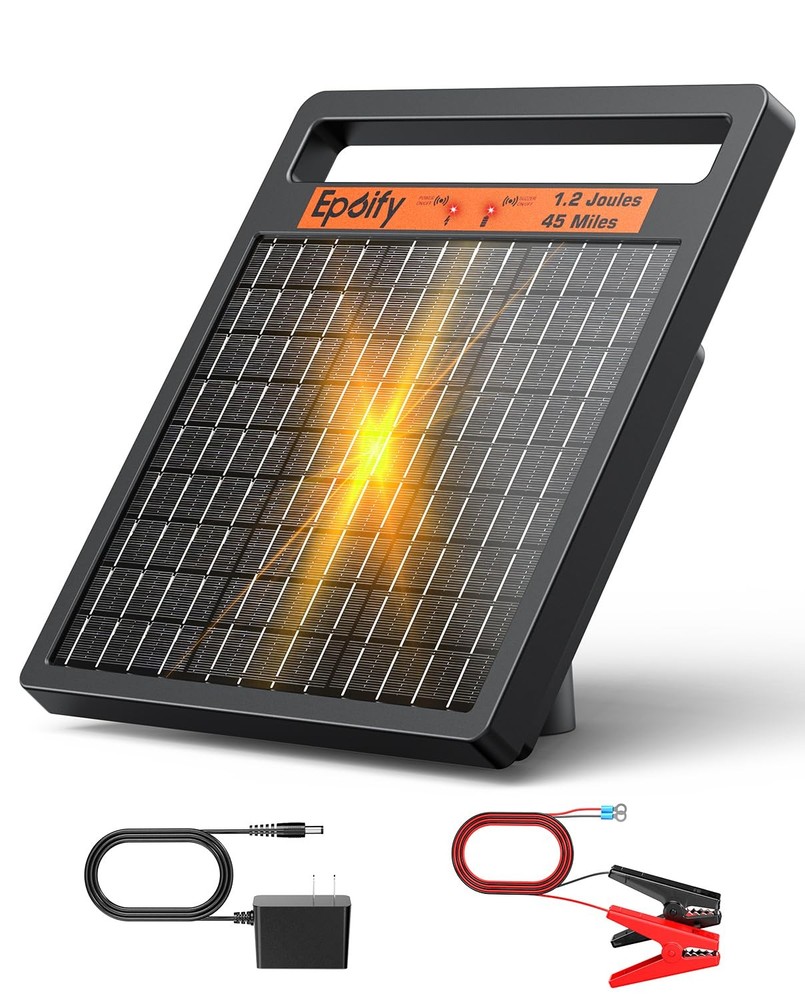 Solar Electric Fence Charger 1.2J Stored Energy, 45 Miles Coverage,8W Solar F…