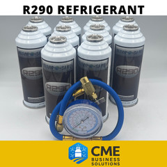 Envirosafe R290, R-290 Refrigerant, 8 cans with Brass Charging Gauge