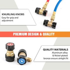 Professional R134a Quick Coupler Set with Adjustable High/Low Adapters 1/4″ SAE