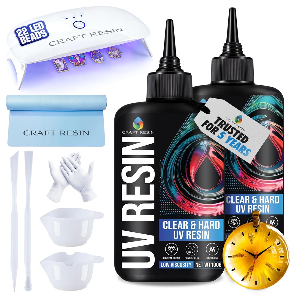 CRAFT RESIN UV Resin Kit with Light – 36W 22 LED Big Lamp and 200g Hard Type …