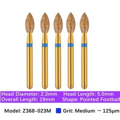 Vakker 5pc Dental Zirconica Diamond Burs Z368-023 Medium Fine Pointed Football