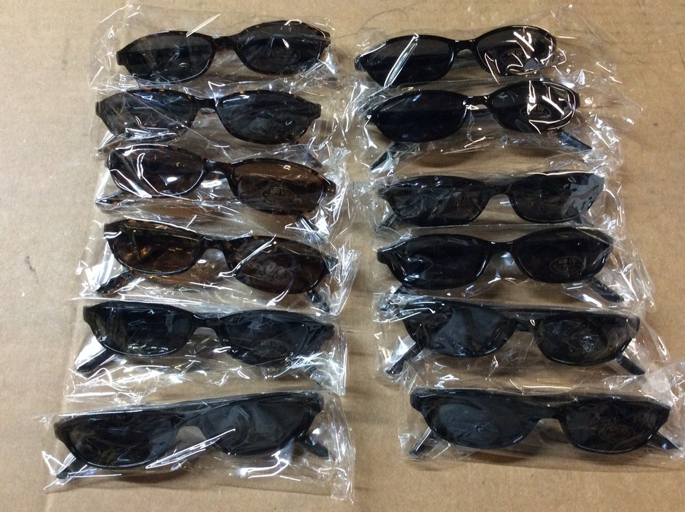 NEW ASSORTED BOX OF SUNGLASSES SUN GLASSES SET OF 12 GLASS COLORED SMALL LENS