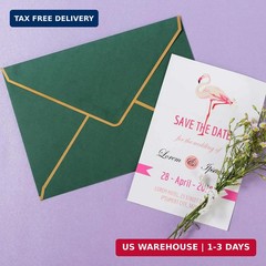 50 Pack A7 Envelopes Dark Green 5 x 7 Self-Adhesive V Flap Envelopes with Gold B