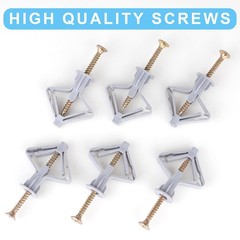 Hollow-Wall Anchors, One Size, 65Lbs Anchors 50pcs+Screw Gray-50pcs