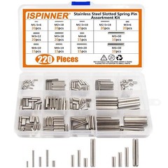 ISPINNER 220Pcs Roll Pin Set, Stainless Steel Slotted Spring Pin Assortment