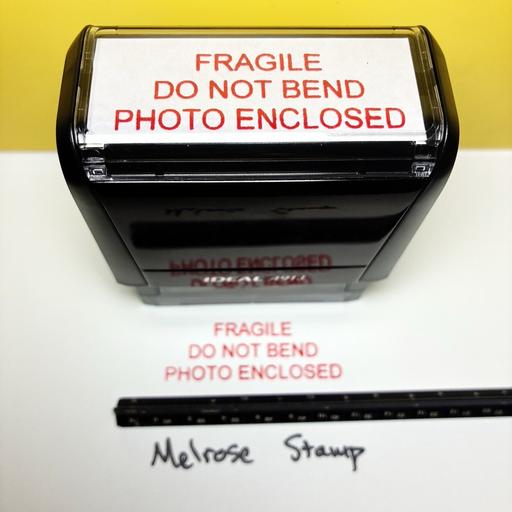 Fragile Do Not Bend Photo Enclosed Rubber Stamp Red Ink Ideal 4913