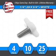 1/4″-28 x 3/4″ Thumb Screw Stainless Steel – White Tee / Wing Knob – USA