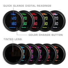 GlowShift 10 Color Digital Dual 300F Temperature Gauge Kit, 2-1/16″ 52mm