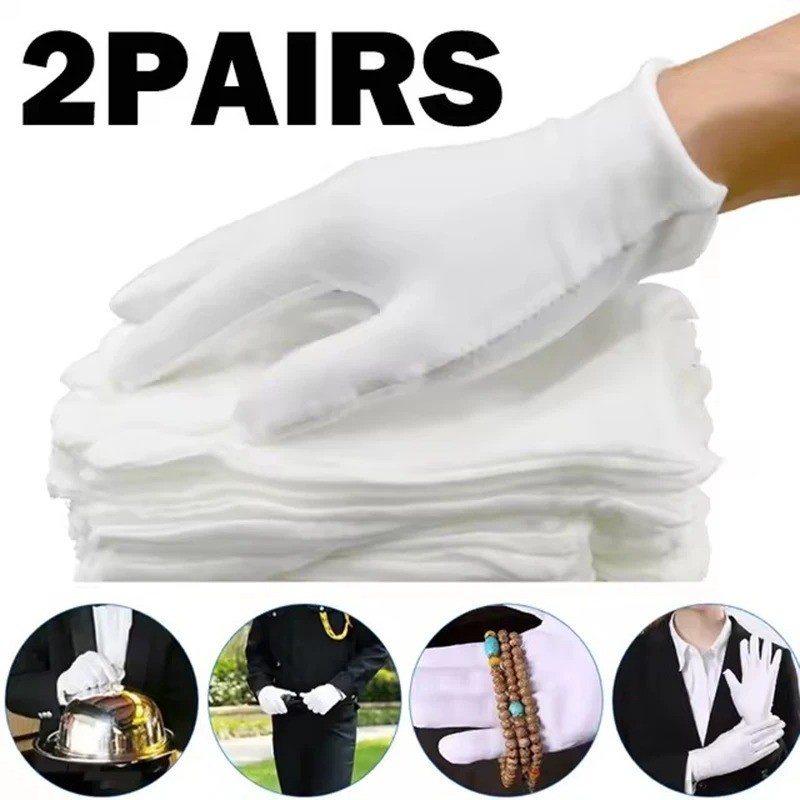 White Cotton Work Gloves Soft Thin Jewelry Coin Inspection Handling Gloves US