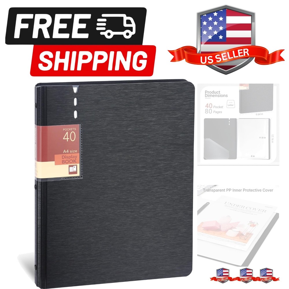 Presentation Binder 40-Pocket, Displays 80 Pages, 9×12 inch with Plastic Slee…