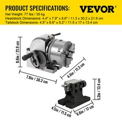 Indexing Dividing Head BS-1 6″ 3 Jaw Chuck & Tailstock for CNC Milling Machine