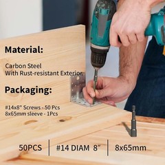 50-Pcs Structural Wood Screws 8 Inch #14 X 8 Heavy Duty Timber Screws Rust Resi