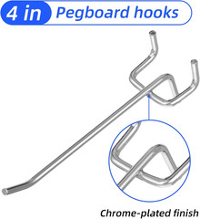 100 Pack 4 Inch Pegboard Hooks, Heavy Duty Metal Peg Board Accessories Fit 1/4″