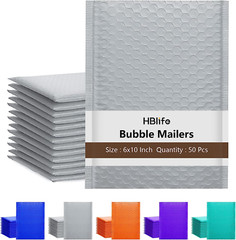 HBlife 50 Pcs Bubble Mailers, 6×10 Inches Self Seal Gray Poly Mailers, Padded