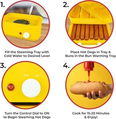 Diner-Style Hot Dog Steamer for 8 with Bun Warmer – Easy and Efficient Cooking